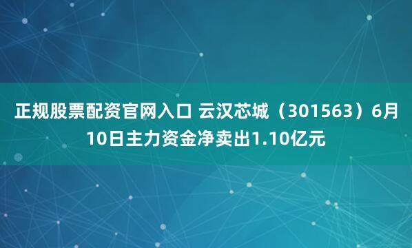 正规股票配资官网入口 云汉芯城（301563）6月10日主力资金净卖出1.10亿元